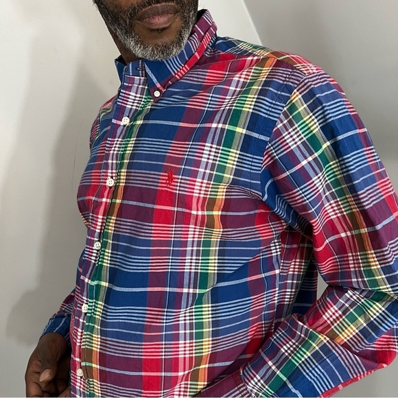 Ralph Lauren colorful rainbow plaid casual button down shirt size XL preppy - Picture 12 of 15